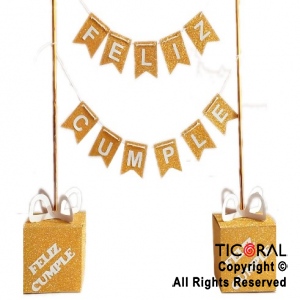 SET BANDERINES F/C DECORACION MESA GLITTER ORO X 1